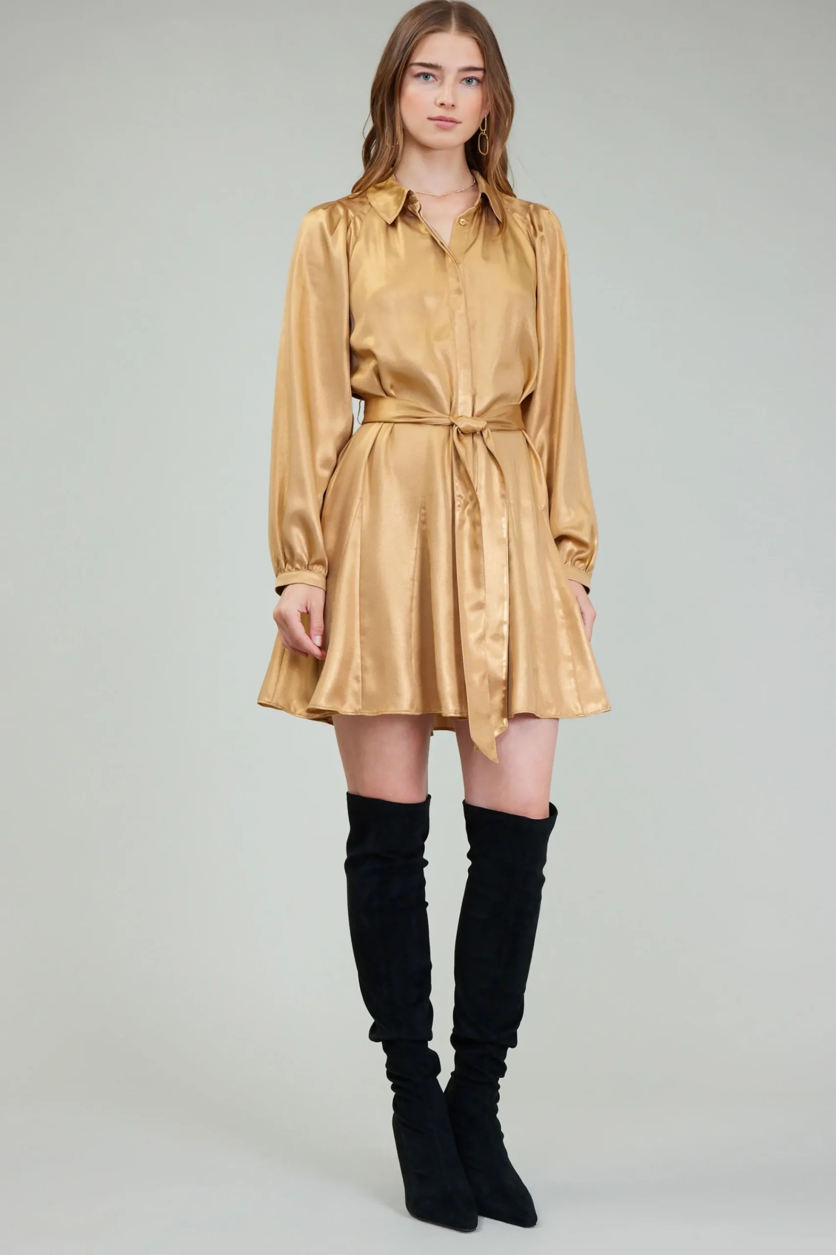 Current Air Mini Dresses-Carmel Metallic Mini Dress GOLD