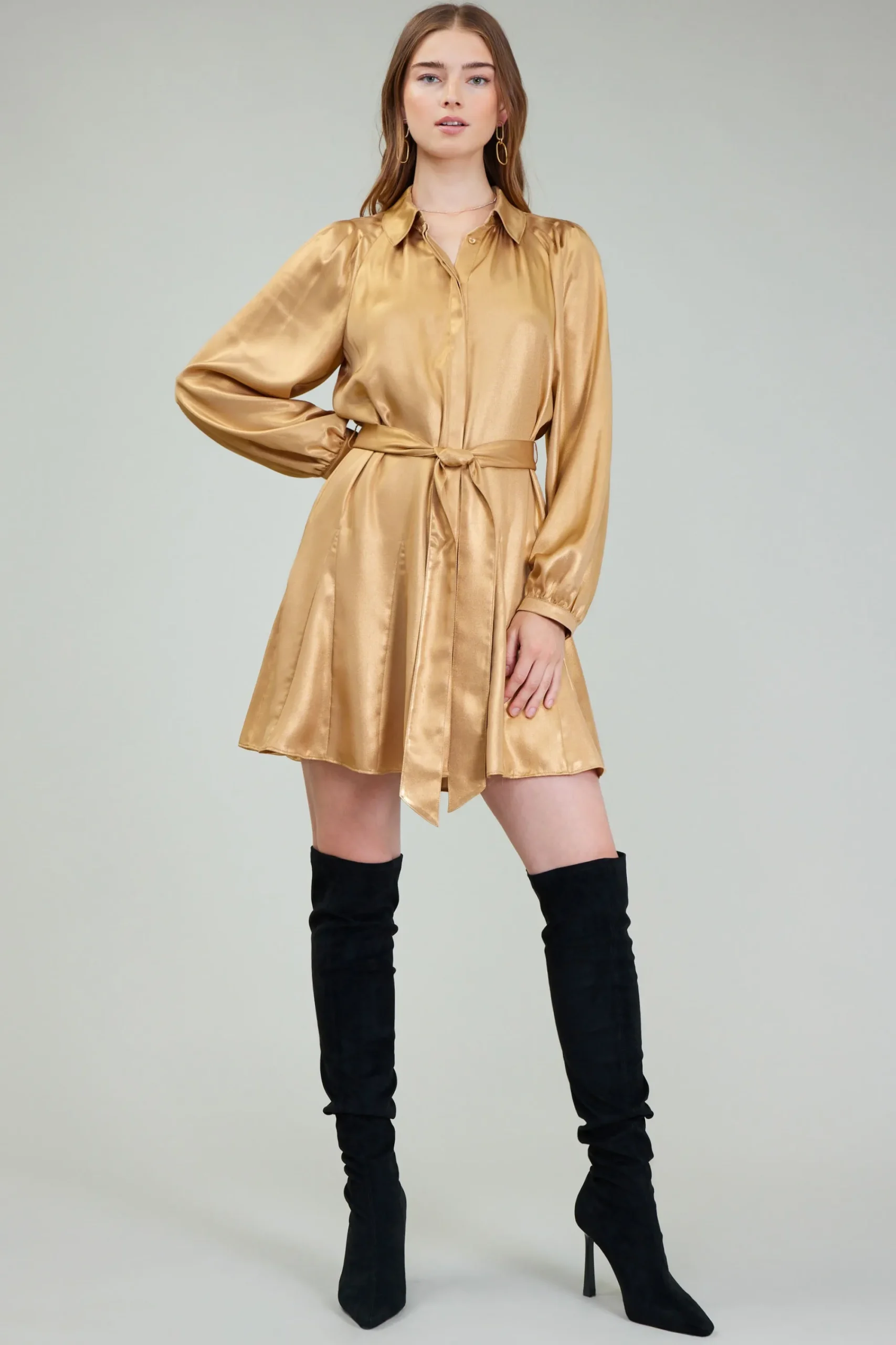 Current Air Mini Dresses-Carmel Metallic Mini Dress GOLD