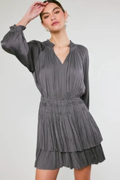 Current Air Mini Dresses-Cecile Smocked Mini Dress SLATECHARCOAL