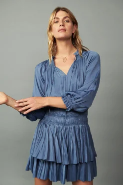 Current Air Mini Dresses-Cecile Smocked Mini Dress SLATEBLUE