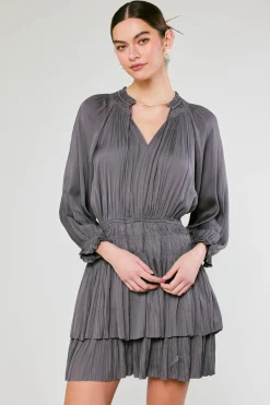 Current Air Mini Dresses-Cecile Smocked Mini Dress SLATECHARCOAL