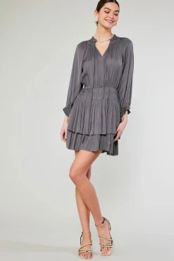 Current Air Mini Dresses-Cecile Smocked Mini Dress SLATECHARCOAL