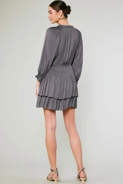 Current Air Mini Dresses-Cecile Smocked Mini Dress SLATECHARCOAL