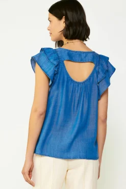 Current Air Sleeveless Tops | Short Sleeve Tops-Back Cutout Top CHAMBRAY