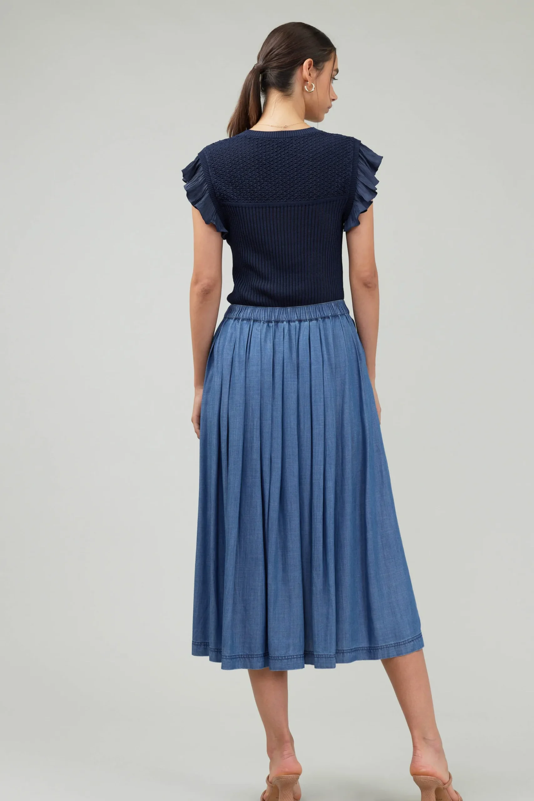 Current Air Skirts-Box Pleat Skirt CHAMBRAY