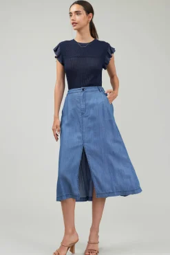 Current Air Skirts-Box Pleat Skirt CHAMBRAY