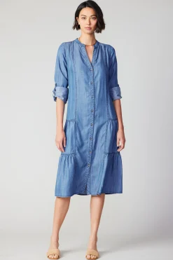 Current Air Midi Dresses-Buttondown Dress CHAMBRAY