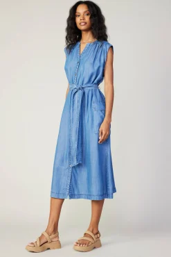 Current Air Midi Dresses-Buttondown Shirt Dress CHAMBRAY