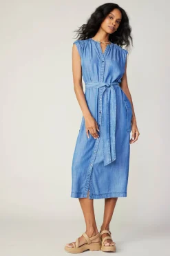 Current Air Midi Dresses-Buttondown Shirt Dress CHAMBRAY