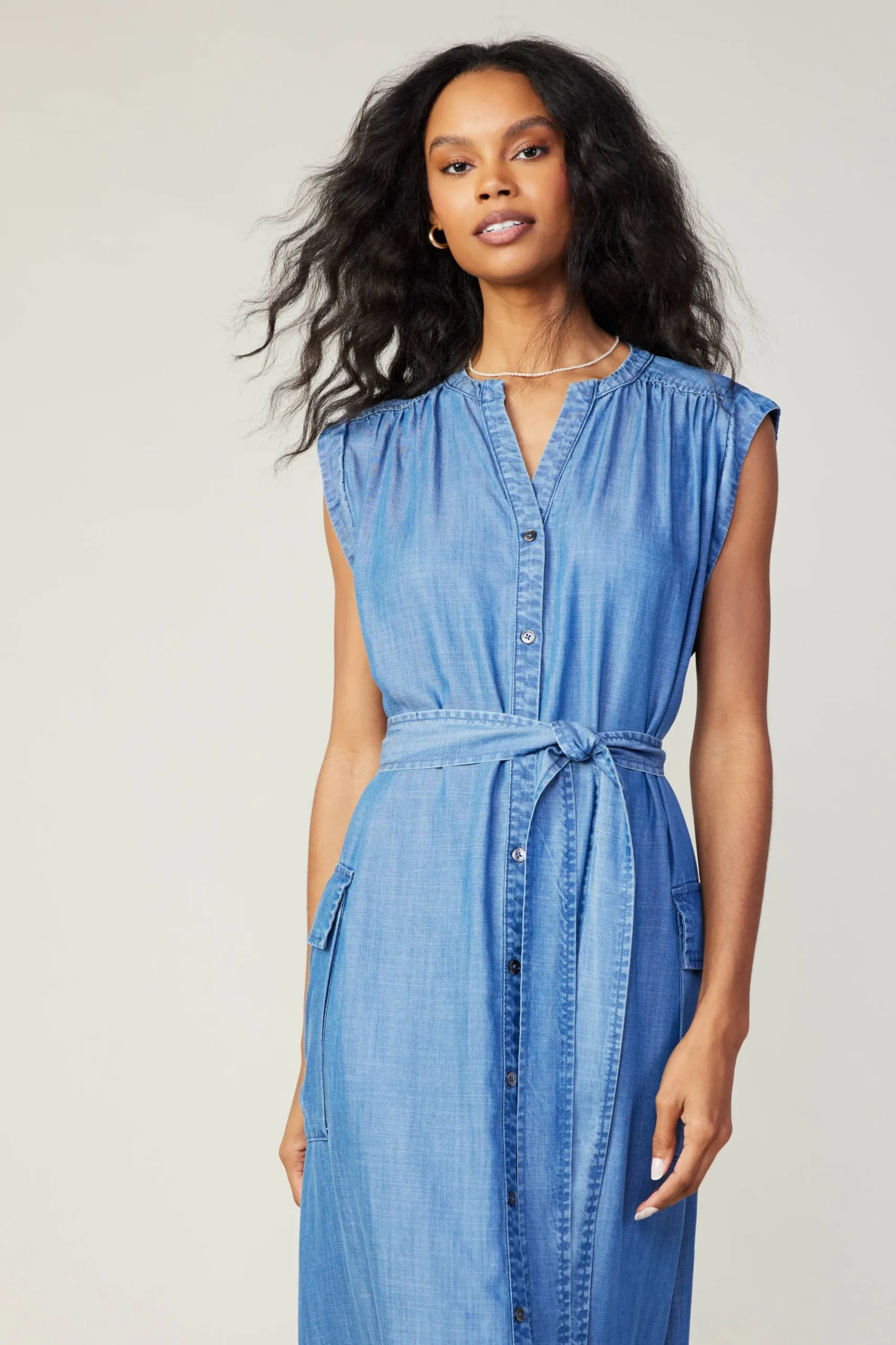 Current Air Midi Dresses-Buttondown Shirt Dress CHAMBRAY