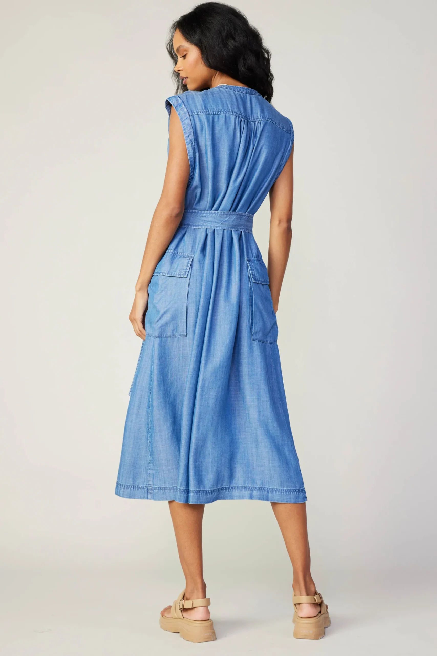 Current Air Midi Dresses-Buttondown Shirt Dress CHAMBRAY