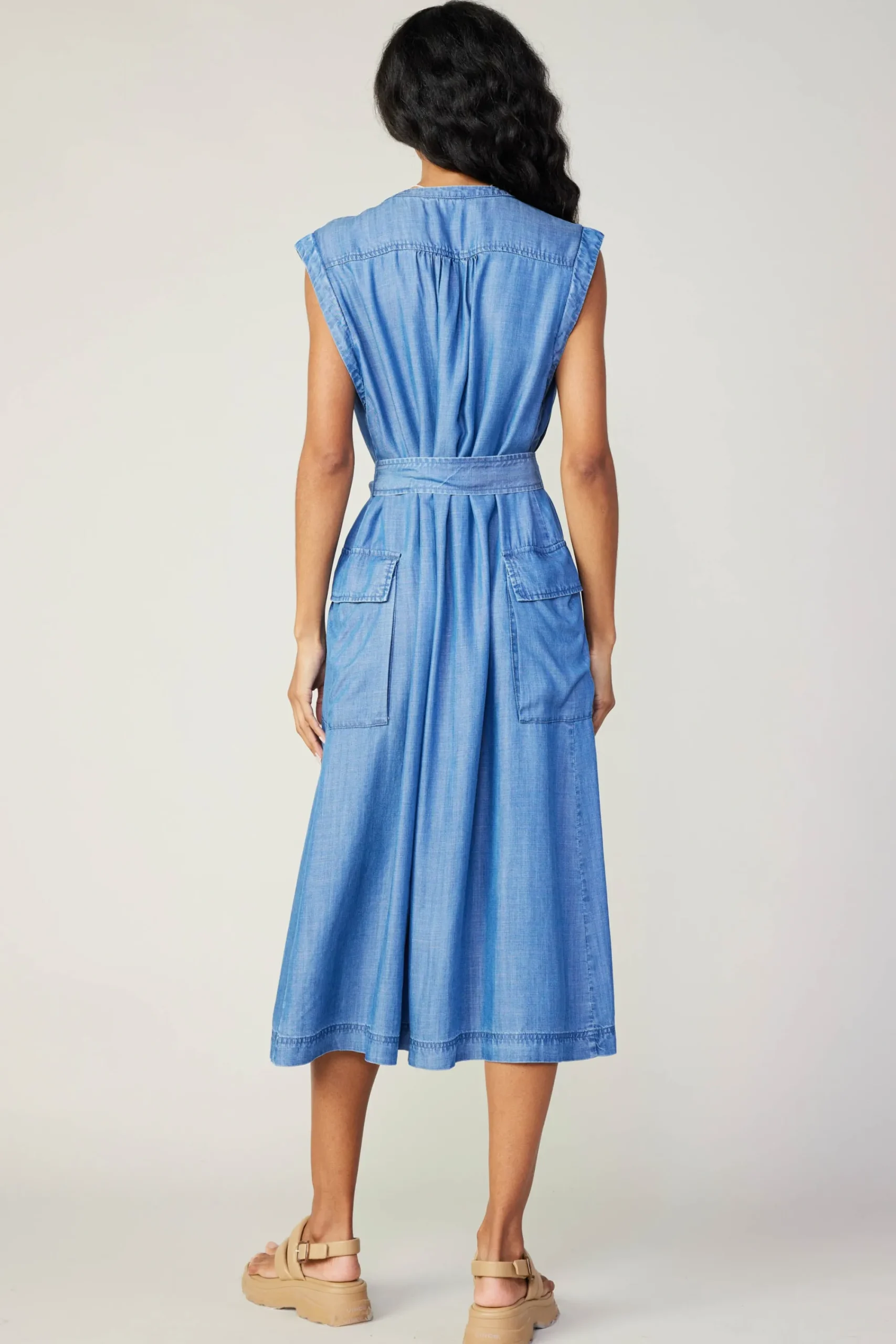 Current Air Midi Dresses-Buttondown Shirt Dress CHAMBRAY