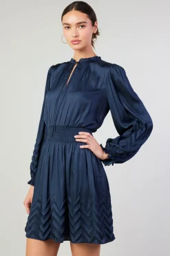 Current Air Mini Dresses-Chevron Pleat Mini Dress NAVY