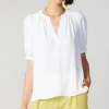 Current Air Short Sleeve Tops-Classic V Neck Blouse WHITE