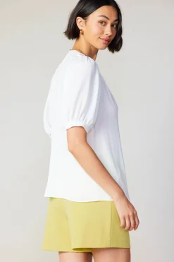 Current Air Short Sleeve Tops-Classic V Neck Blouse WHITE