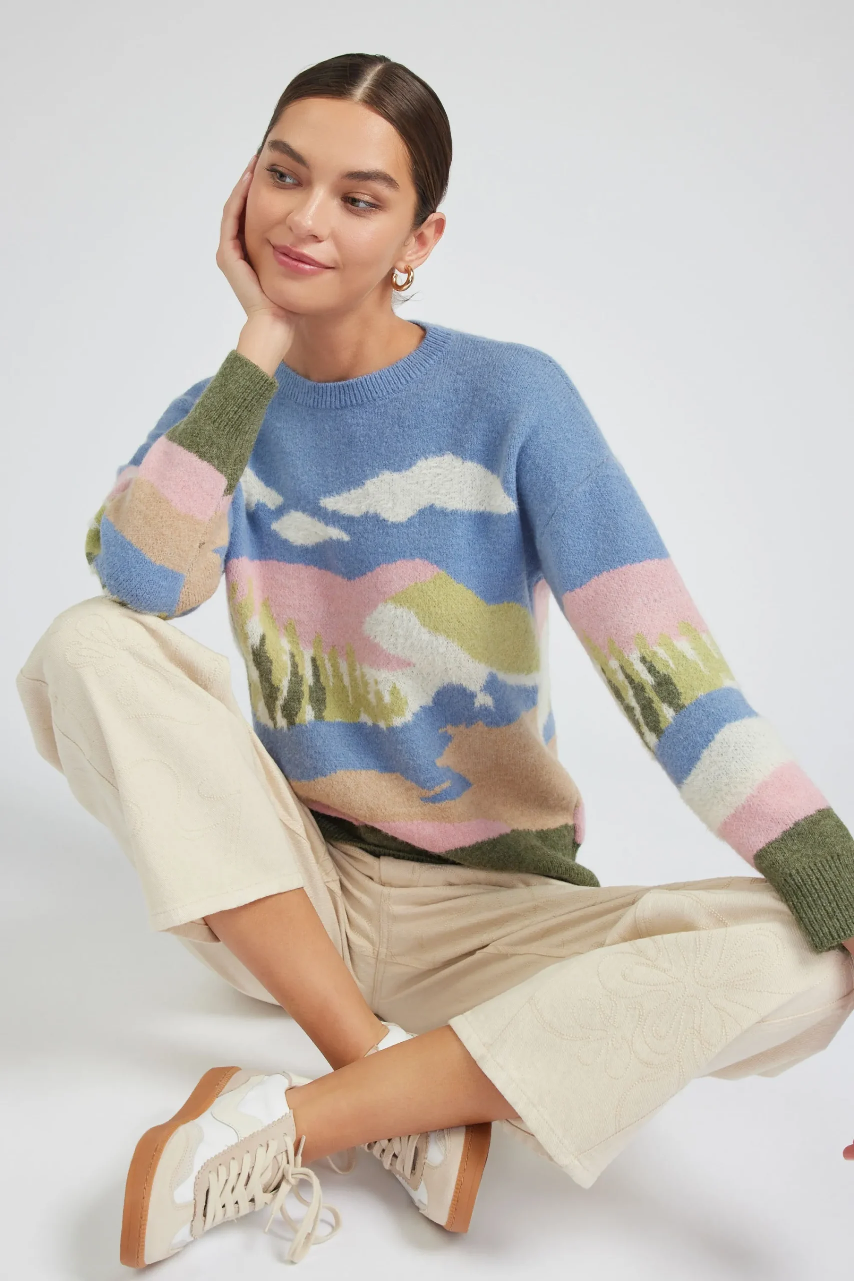 Current Air Knitwear | Sweaters-Cloudy Meadows Sweater BLUEMLT