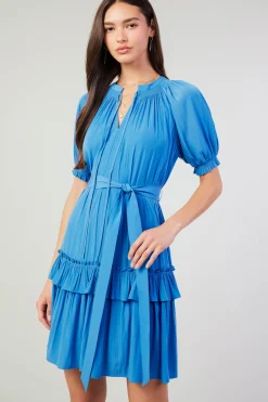Current Air Mini Dresses-Coletta Smocked Yoke Mini Dress FADEDBLUE