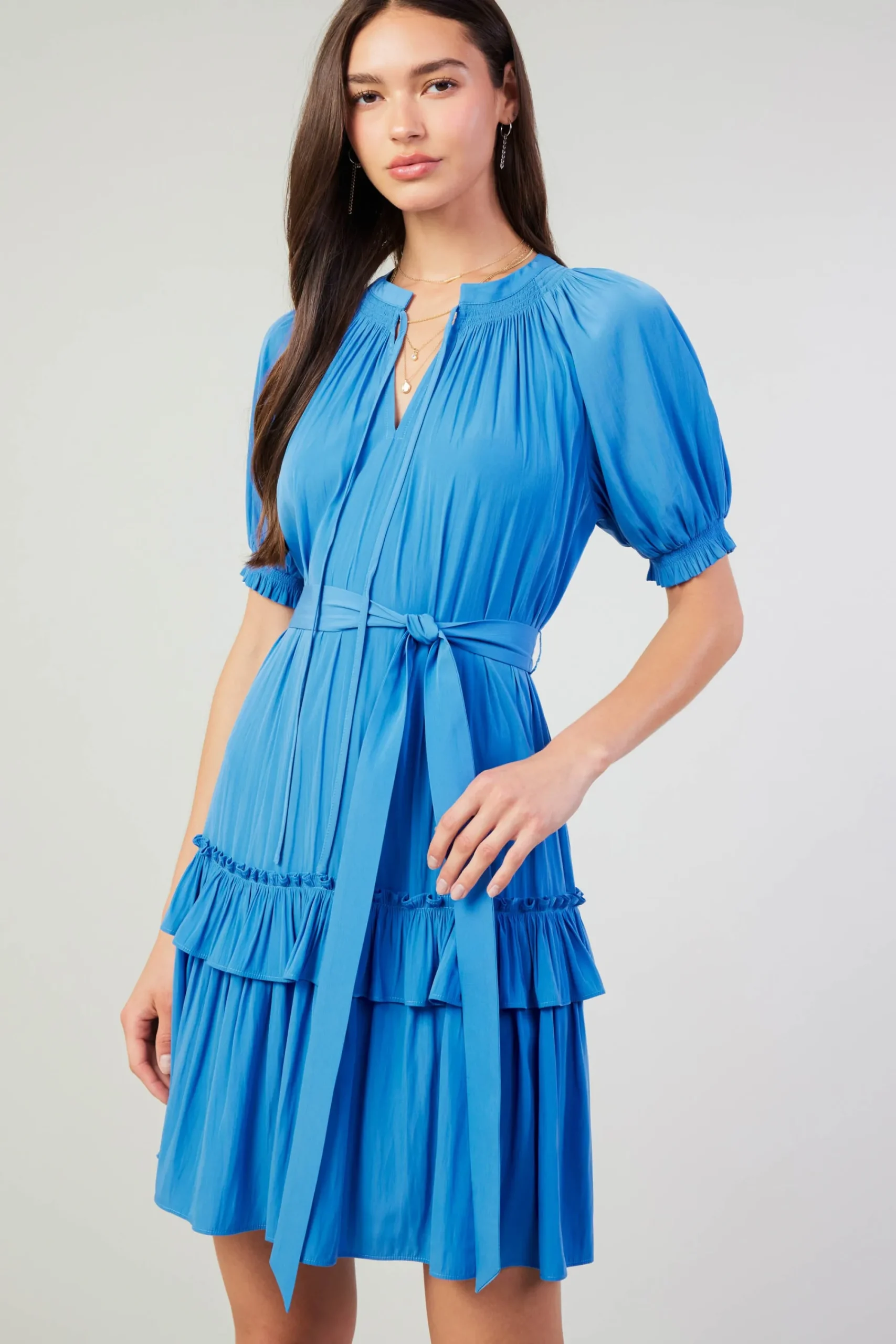 Current Air Mini Dresses-Coletta Smocked Yoke Mini Dress FADEDBLUE