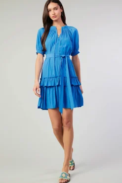 Current Air Mini Dresses-Coletta Smocked Yoke Mini Dress FADEDBLUE