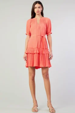 Current Air Mini Dresses-Coletta Smocked Yoke Mini Dress CORAL