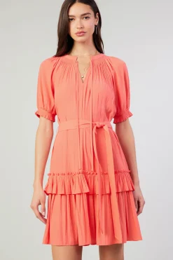 Current Air Mini Dresses-Coletta Smocked Yoke Mini Dress CORAL