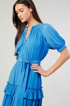 Current Air Mini Dresses-Coletta Smocked Yoke Mini Dress FADEDBLUE