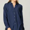 Current Air Long Sleeve Tops-Collared Button Down Shirt NAVY