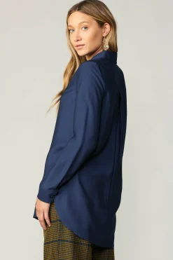Current Air Long Sleeve Tops-Collared Button Down Shirt NAVY