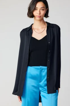 Current Air Long Sleeve Tops-Collared Buttondown Shirt BLACK
