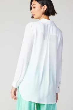 Current Air Long Sleeve Tops-Collared Buttondown Shirt WHITE