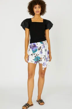 Current Air Short Sleeve Tops | Sweaters-Constrast Puff Sleeve Sweater Top BLACK