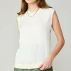 Current Air Sleeveless Tops | Sweaters-Contrast Crewneck Top ECRU
