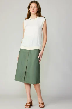 Current Air Sleeveless Tops | Sweaters-Contrast Crewneck Top ECRU