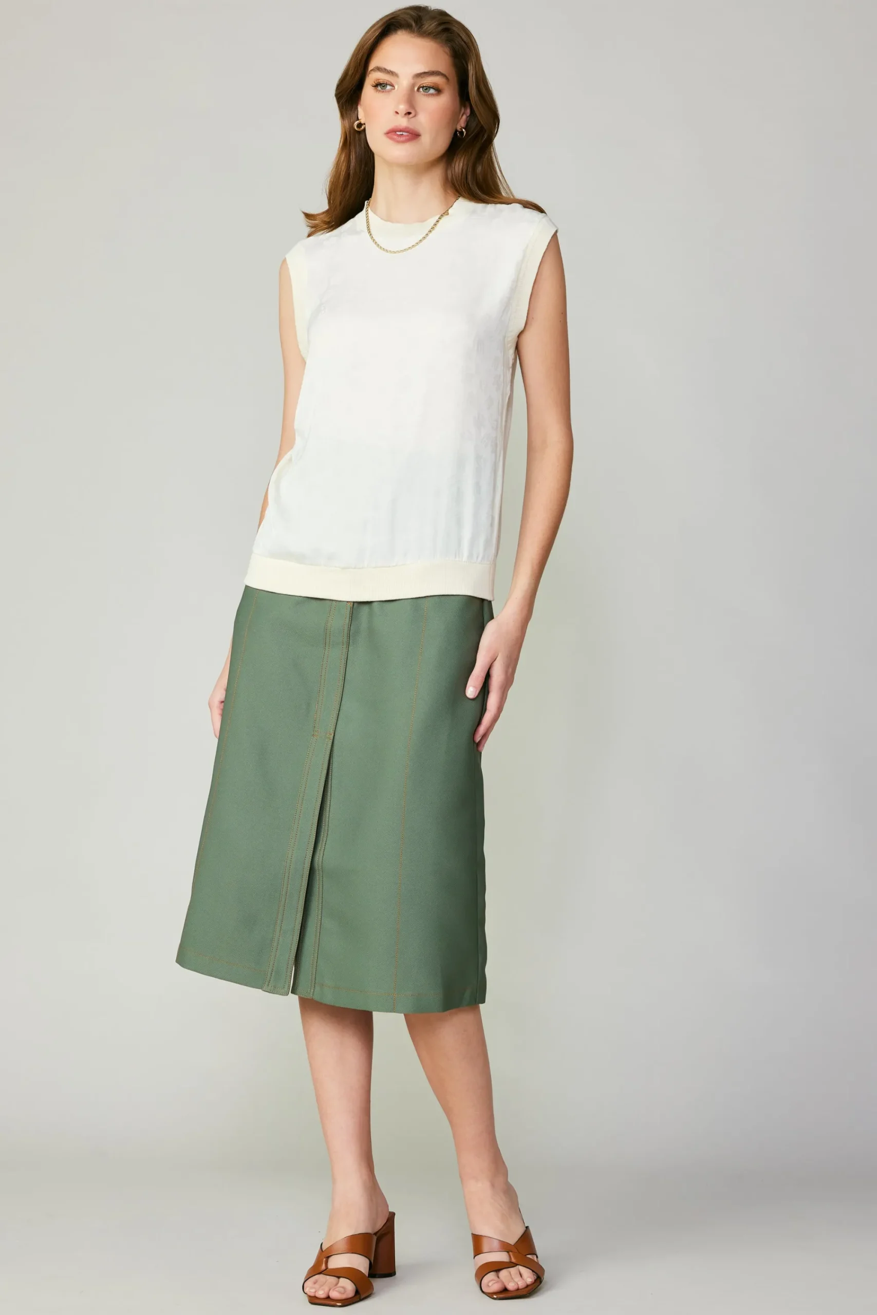 Current Air Sleeveless Tops | Sweaters-Contrast Crewneck Top ECRU
