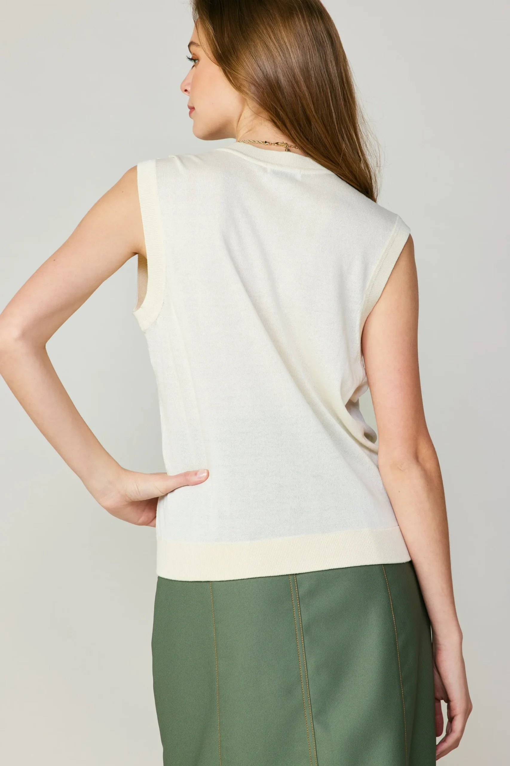 Current Air Sleeveless Tops | Sweaters-Contrast Crewneck Top ECRU