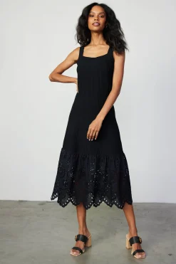 Current Air Knitwear | Midi Dresses-Contrast Lace Knit Dress BLACK