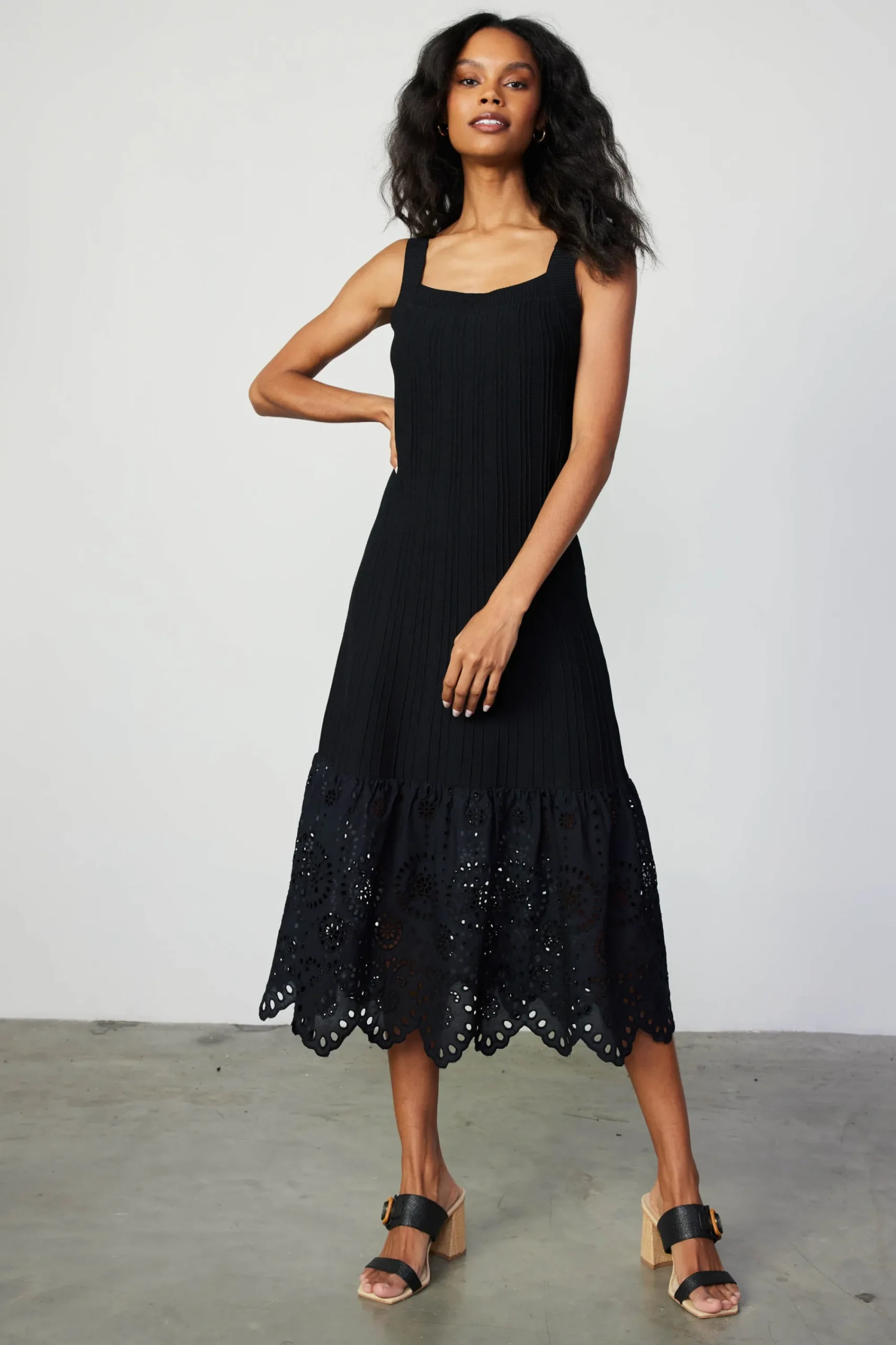 Current Air Knitwear | Midi Dresses-Contrast Lace Knit Dress BLACK