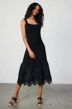 Current Air Knitwear | Midi Dresses-Contrast Lace Knit Dress BLACK