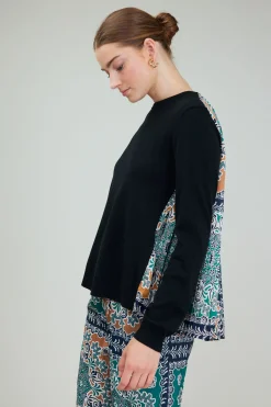 Current Air Knitwear | Long Sleeve Tops-Contrast Panel Sweater Top GREENMLT
