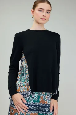Current Air Knitwear | Long Sleeve Tops-Contrast Panel Sweater Top GREENMLT