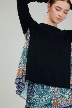 Current Air Knitwear | Long Sleeve Tops-Contrast Panel Sweater Top GREENMLT