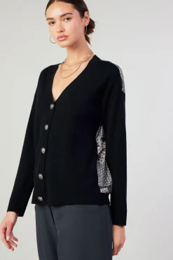 Current Air Cardigans | Sweaters-Contrast Paneled Cardigan BLACK