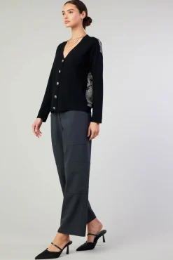Current Air Cardigans | Sweaters-Contrast Paneled Cardigan BLACK