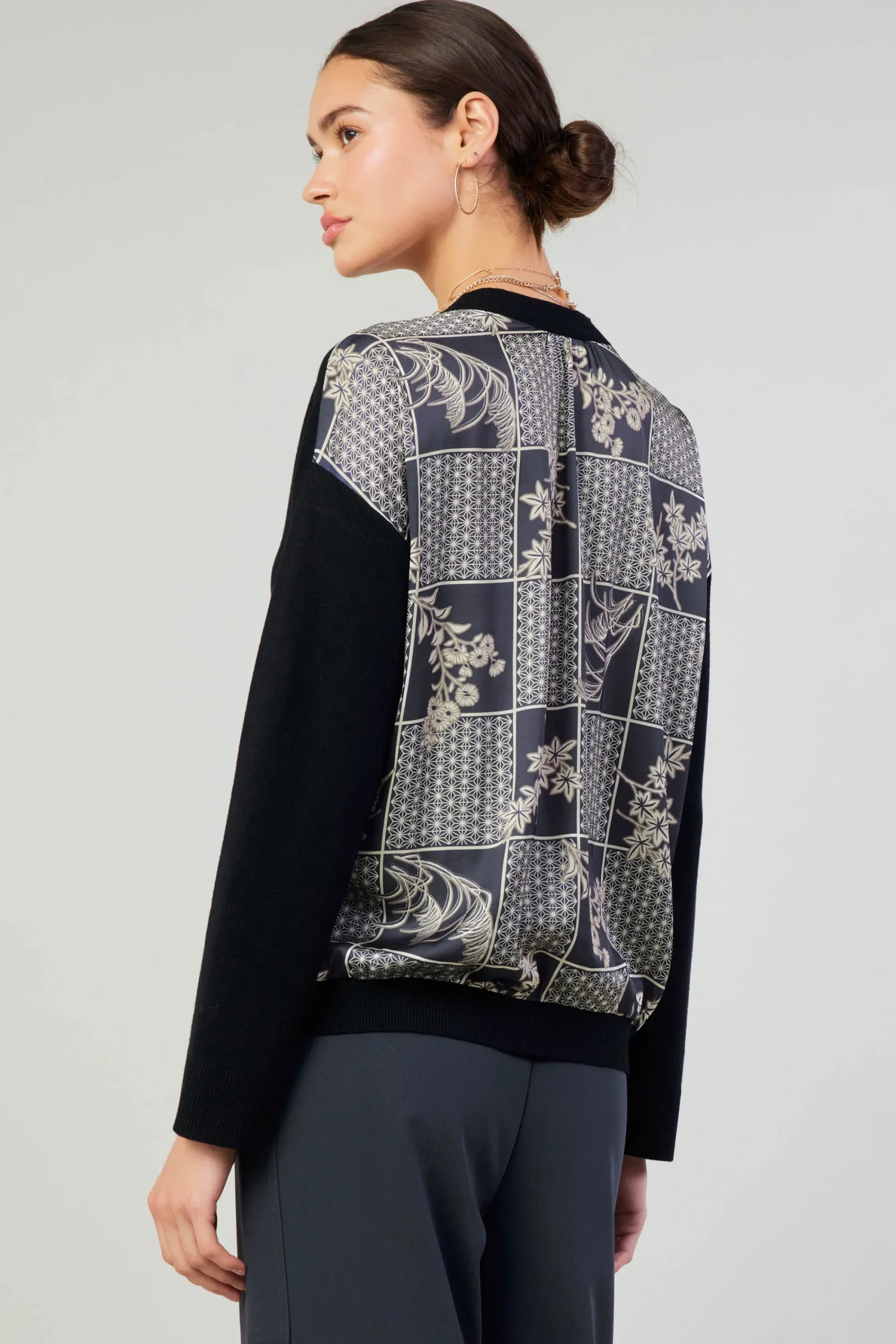 Current Air Cardigans | Sweaters-Contrast Paneled Cardigan BLACK