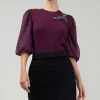 Current Air Knitwear | Short Sleeve Tops-Contrast Sleeve Knit Blouse BURGUNDY