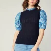 Current Air Knitwear | Sweaters-Contrast Sleeve Knit Top BLUEMLT