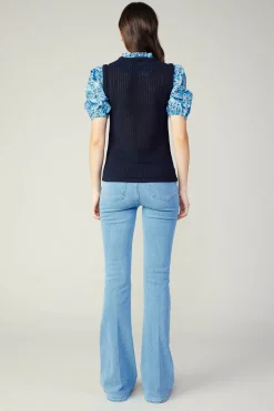 Current Air Knitwear | Sweaters-Contrast Sleeve Knit Top BLUEMLT