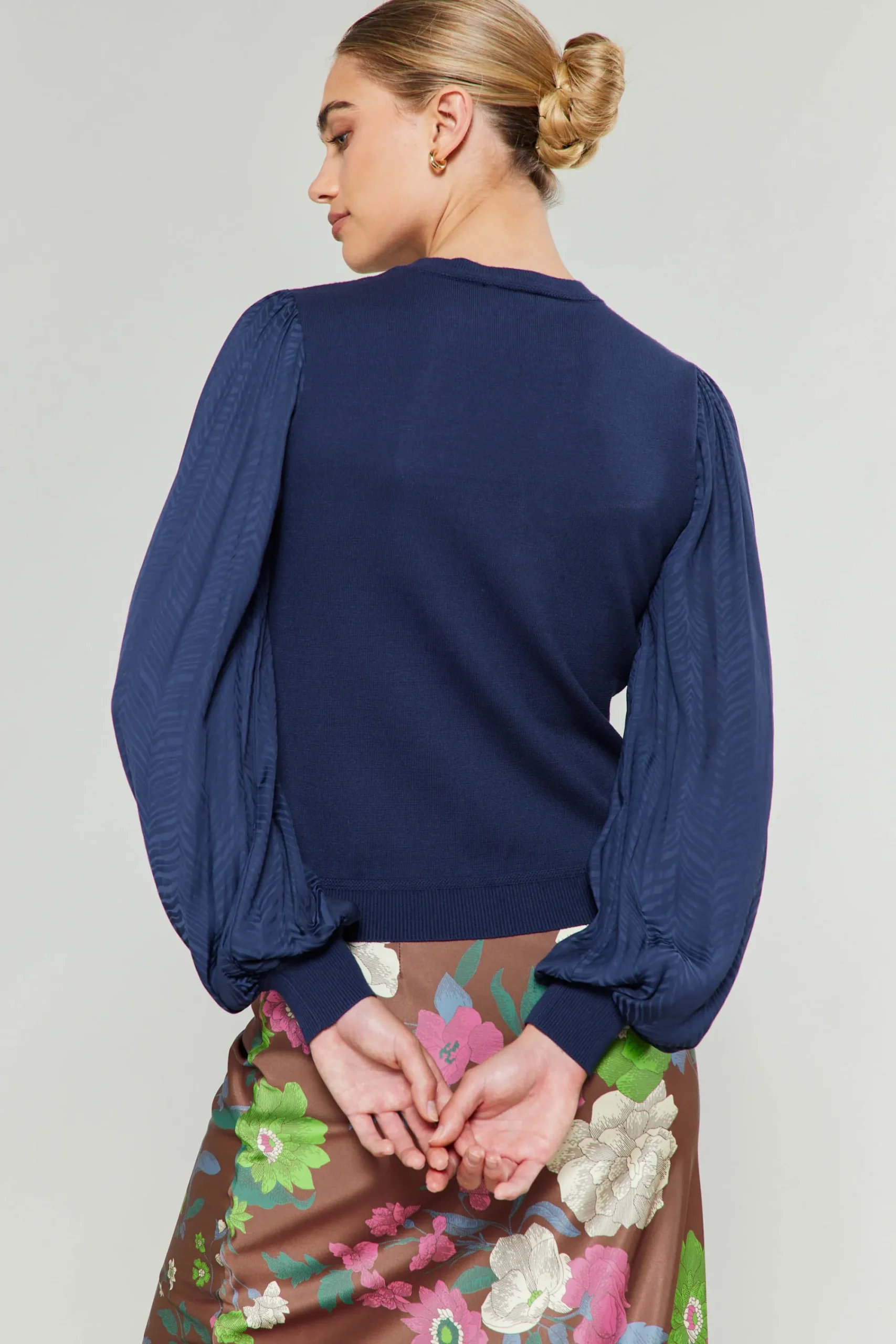 Current Air Knitwear | Sweaters-Contrast Sleeve Knit Top NAVY