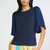 Current Air Short Sleeve Tops-Contrast Sleeve Shirt NAVY