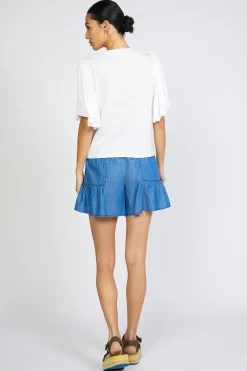 Current Air Short Sleeve Tops-Contrast Sleeve Shirt WHITE